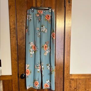 BeBop Floral Wide Leg Pants - Blue and Orange